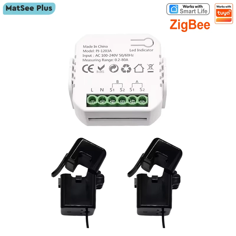 Smart Life ZigBee Energy Monitor, 1, 2 Channel Bidirectional with Current Sensor App Monitor Power AC100-240V Works with Tuya