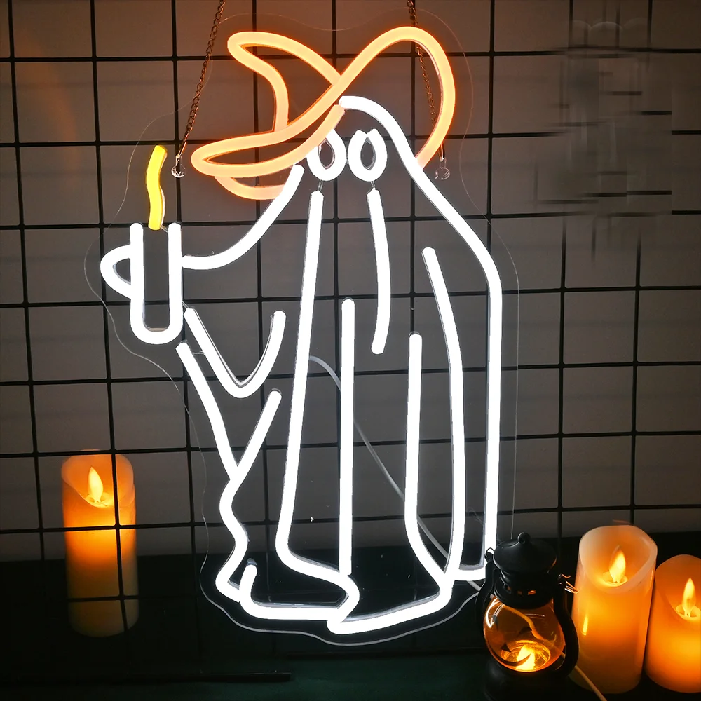 Description Picture 6 of itemFrog Ghost Neon Led Sign Halloween Decoration For Home Party Bedroom Bar Dimmable LED Lights USB Powered Lamp Anime Room Decor