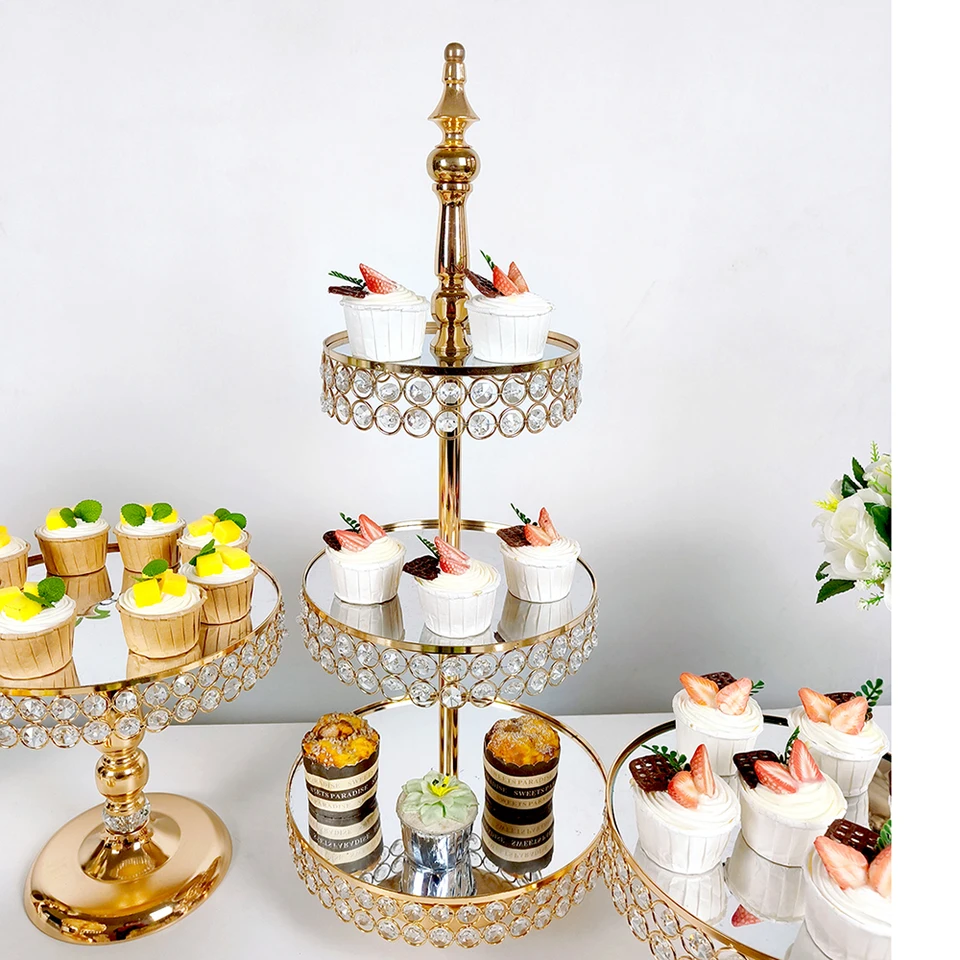 Set Di 2 Espositori Per Cupcake 3 Livelli In Metallo Dorato, Vassoi Porta Torte E Dessert Per Matrimoni E Feste Di Compleanno