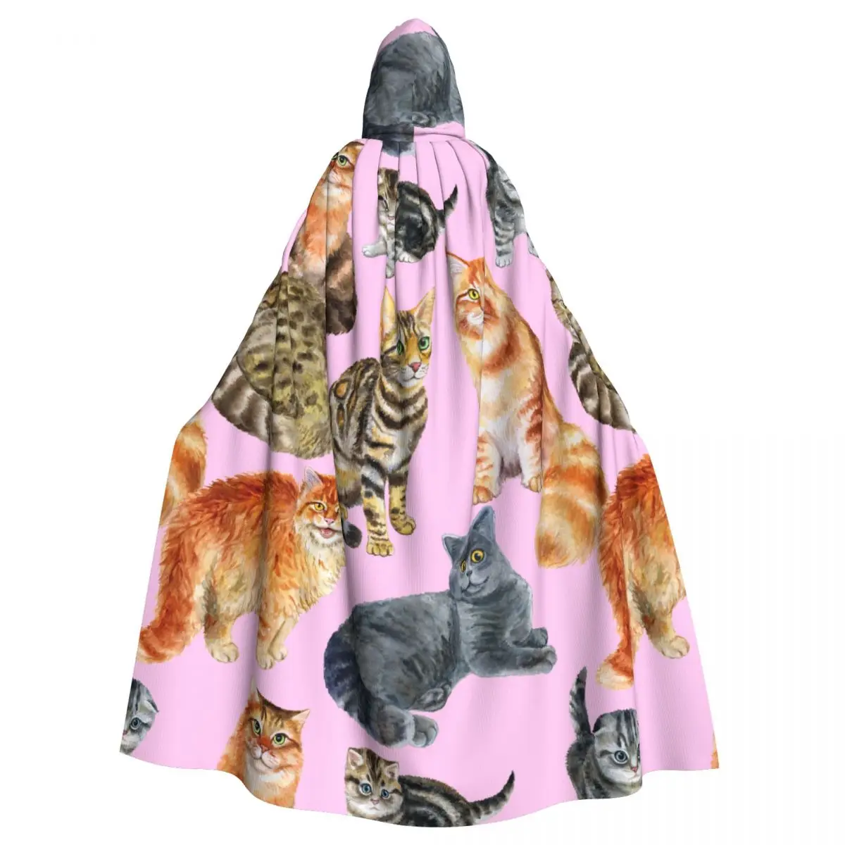 

Watercolor Cats Hooded Cloak Polyester Unisex Witch Cape Costume Accessory