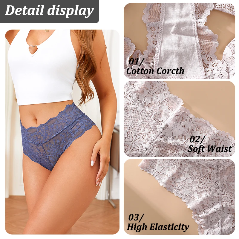 FINETOO 5Pcs Sexy Floral Lace Panties Women Briefs Low Waist Soft Lingerie Comfortable Female Underwears Girls Intimates Panties 4