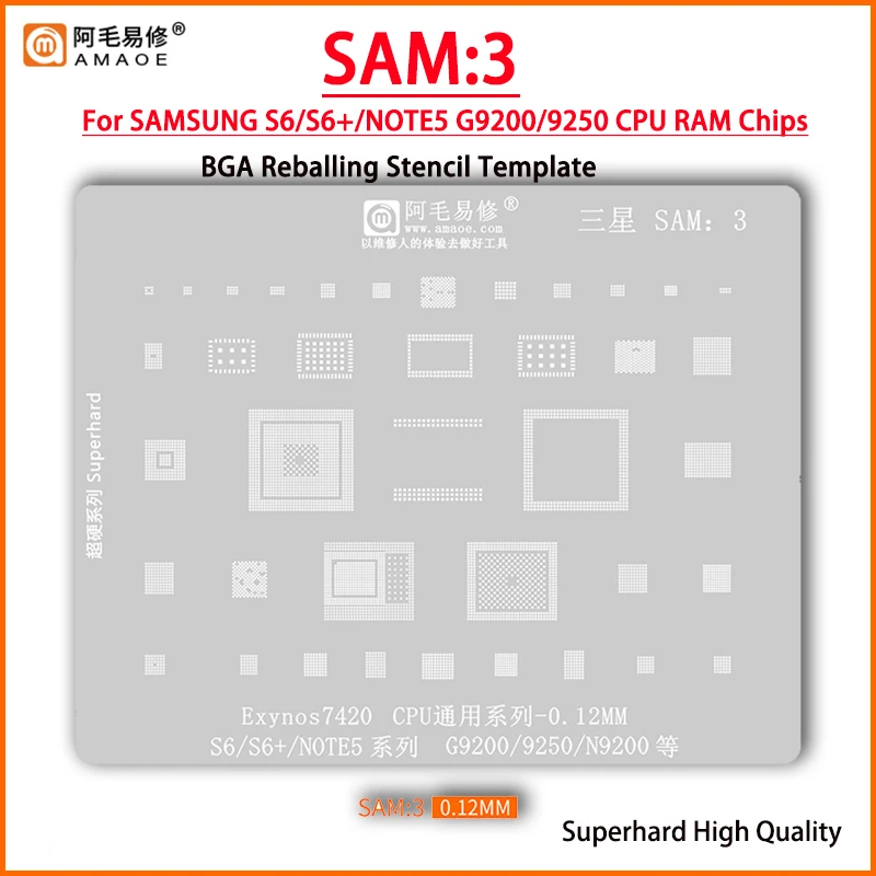 

Трафарет Amaoe SAM3 BGA для SAMSUNG S6/S6 +/NOTE5 G9200 9250 N9200 MAX77843 MPB02 MAX77833 S535 S2MPS15A0 MAX77838 98505