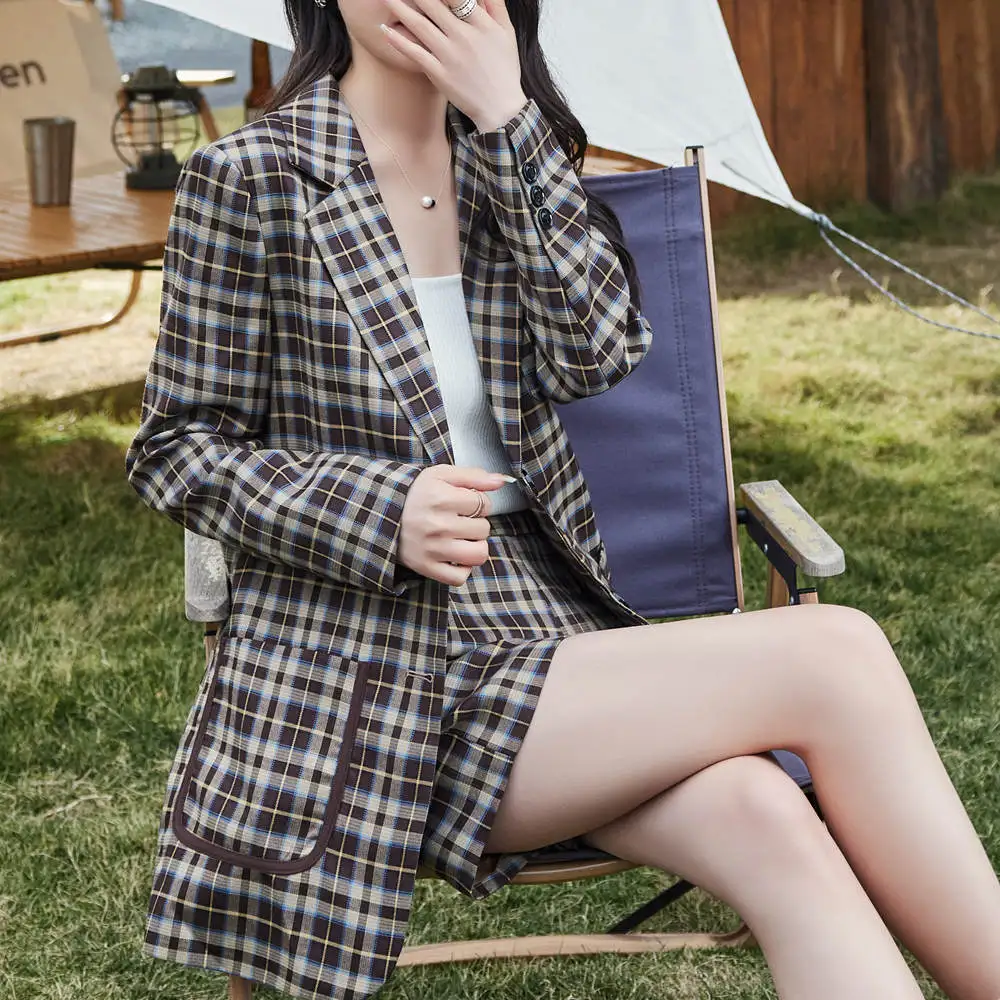 High Quality Spring Autumn Fashion Loose Casual Medium Length Femme Jacket Suits Korean Women Office Blazer Shorts Set 2-piece