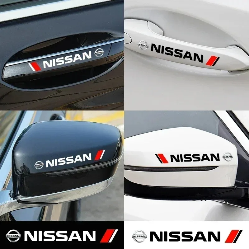 4PCS 자동차 스타일링 도어 핸들 장식 스티커 닛산 J10 X-트레일 Qashqai Juke Leaf Micra NOTE Patrol Gadgets 용 데칼