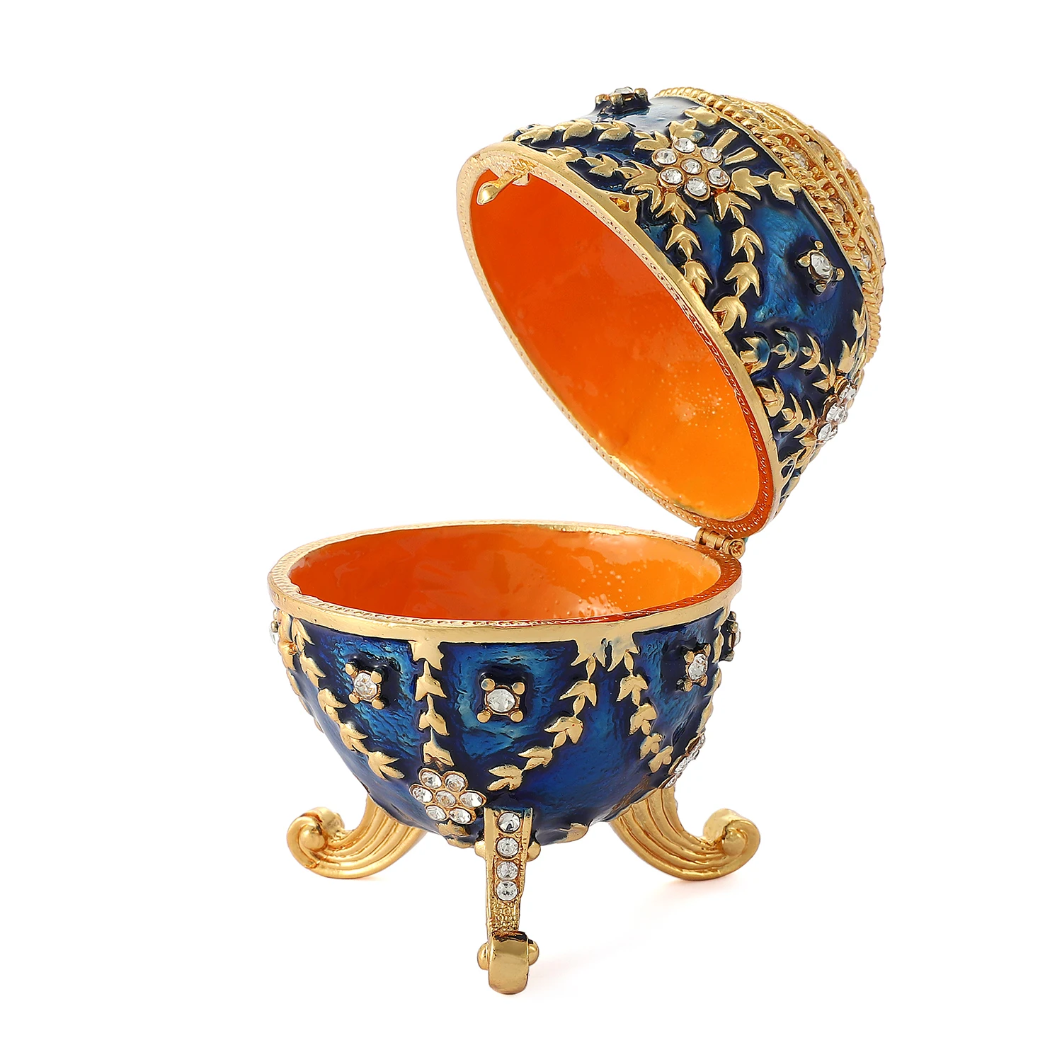QIFU New Arrive Easter Fabeger Egg Blue Trinket Jewelry Boxes for Home Decor 4