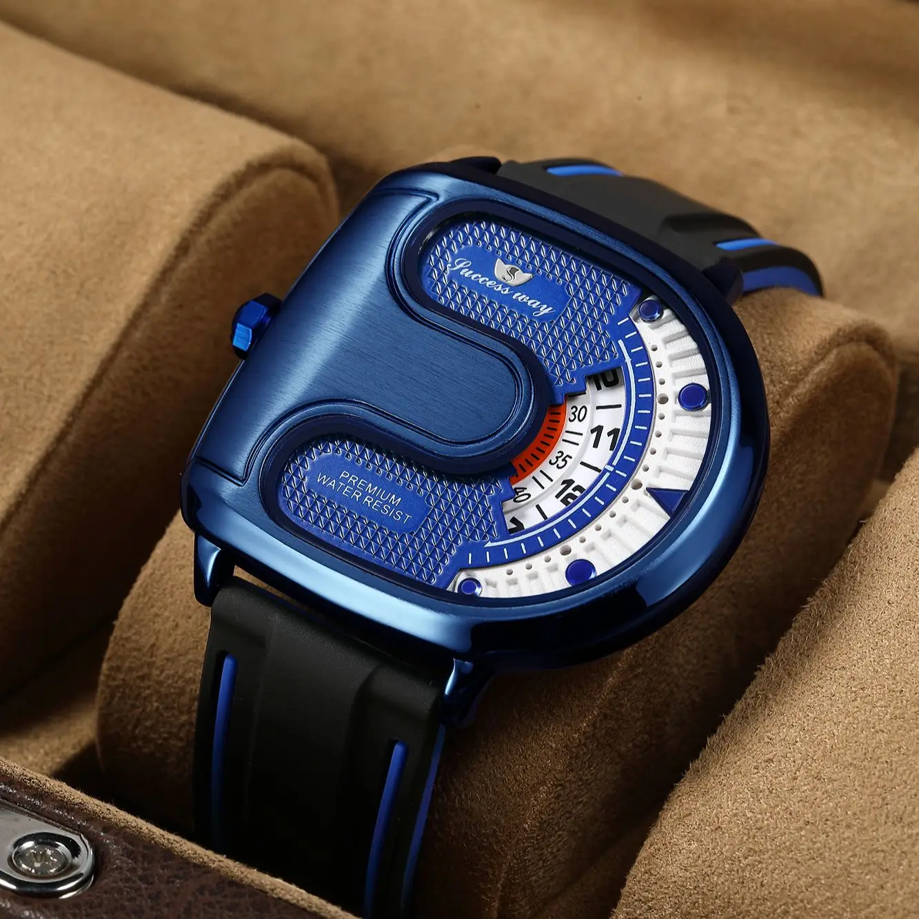 Trend Personality Novel U-Shaped Design Men Watch Creative Dial Rotating Pointer Fashion Watch Waterproof