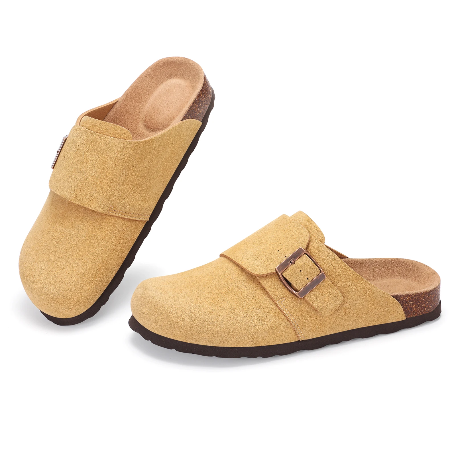 Women's Cork Clogs Cow Suede Mules With Arch Support For Women_voghion.com