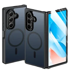 Magnetic Translucent Slim Rugged Mobile Phone Case with Wireless Charging Compatibility - Z Fold 7 (Black)