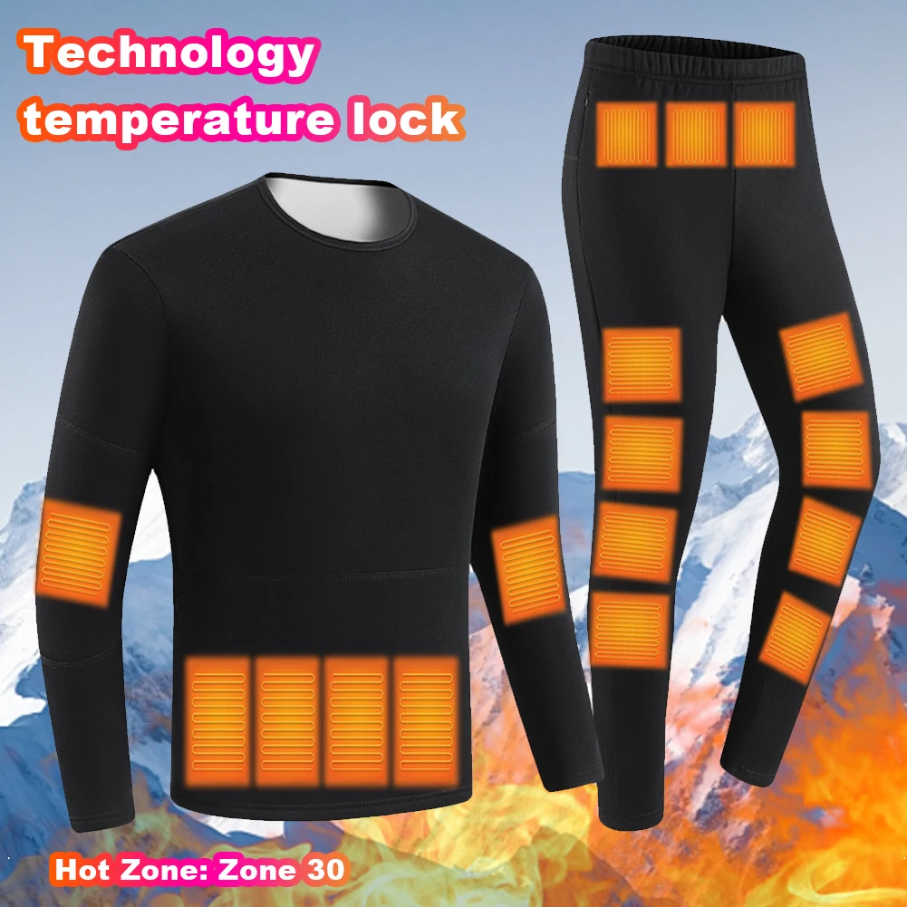 30 Heating Zones Electric Heated Underwear USB Winter Outdoor Sports Underwear Electric Heating Clothing for Women Men