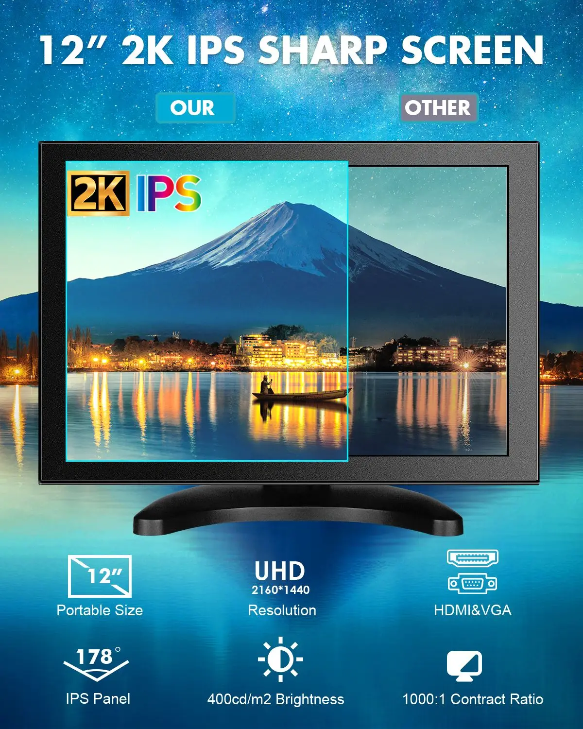 Eyoyo ޴ , PS4 Xbox ٵ ġ   Ʈ PC, 12 ġ ÷, QHD 2160x1440 IPS HDMI  ȭ, 2K