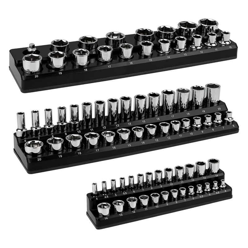 

Magnetic Socket Organizer Set, 3PCS Socket Holder Set For 1/4In, 3/8In & 1/2In Drive Metric Socket (Without Socket) Easy Install