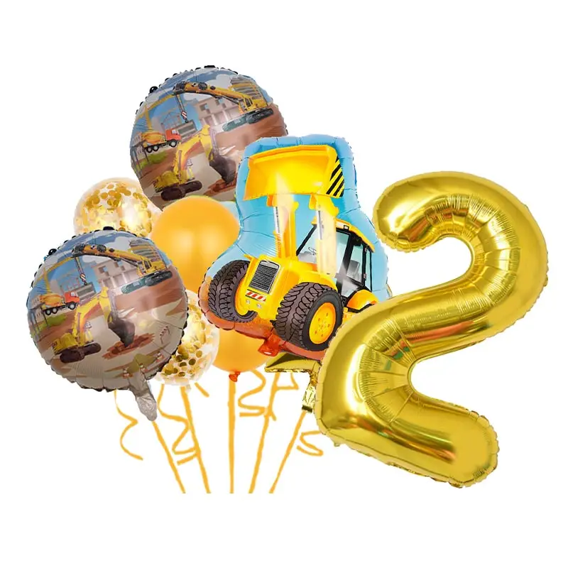 Geburtstags-Baumaschinen, Partydekorationen, Themensite, Fahrzeuge, Hintergrund, Ballonplatten, Kinder-Set, LKW, Banner, Traktor, Junge – Detail 30