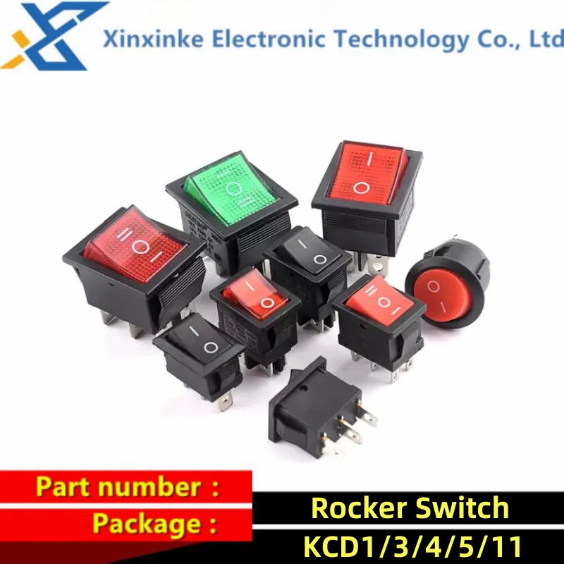 

KCD4 1/3/5/11 Rocker Switch Ship Type Switch Rocker Power Button 2/4/6PIN Red Light Green Light 16A/30A 250v ON-OFF/ON-OFF-ON