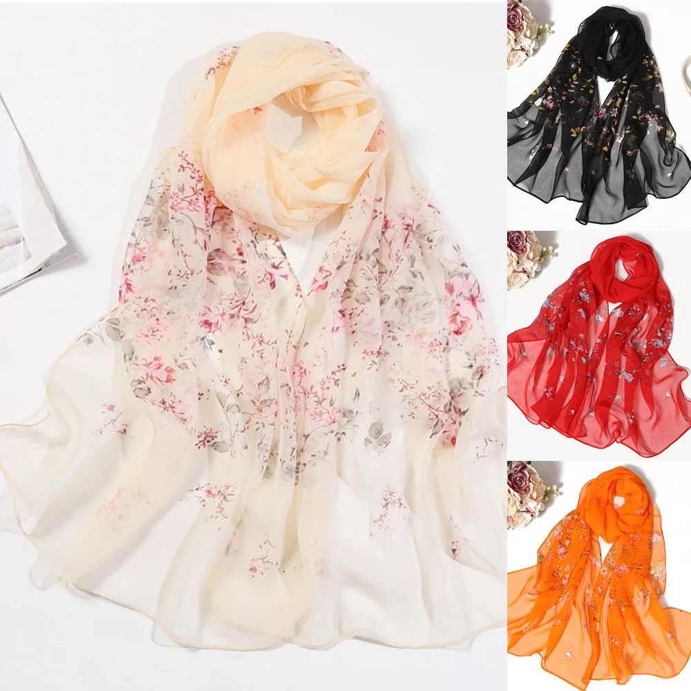 DIY Scarf Flower Pattern Thin Scarves Small Floral Scarf Long Hijab Sunscreen Wedding Party Shawl Cachecol Bufanda Foulard 스카프