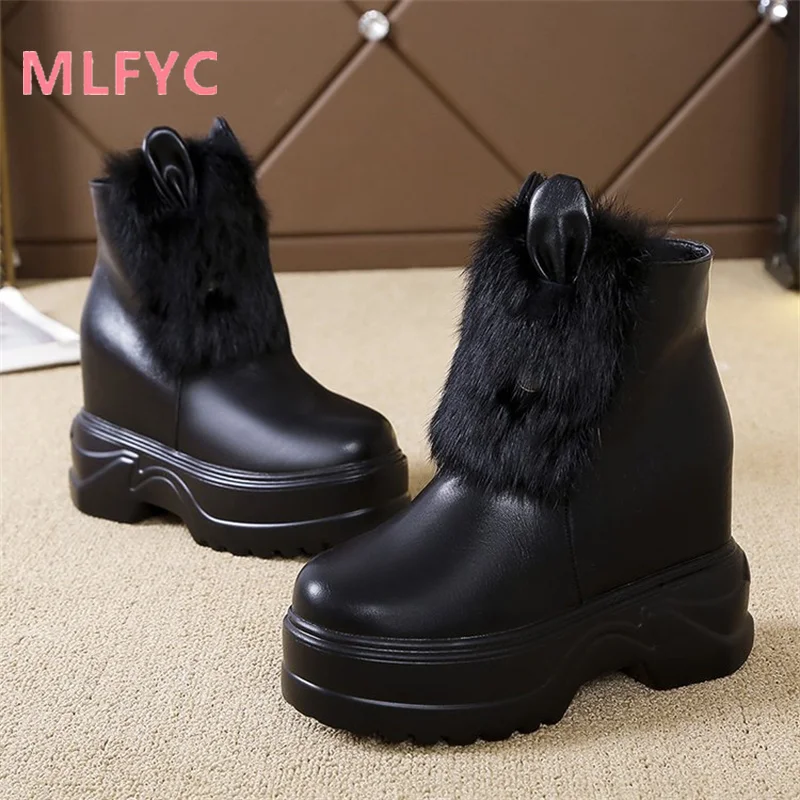 Snow boots women's white 2023 winter new style with added height and warmth plush short boots ladies fashionable casual boots