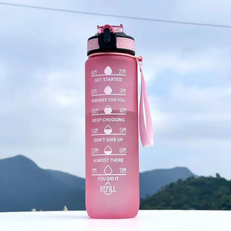 Large Gradient Leakproof Water Bottle with Time Marker - Ideal for Sports, Fitness, and Everyday Use