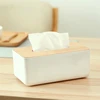 Plastic Tissue Box Wooden Lid Square Napkin Holder Container Wet Tissue Paper Dispenser Case Modern Home Car Organizer 3