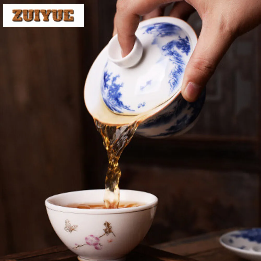 180ml Retro Ceramic Gaiwan Teacup handmade Flower pattern Tea tureen Bowl Chinese luxury Porcelain Teaware Accessories Drinkware