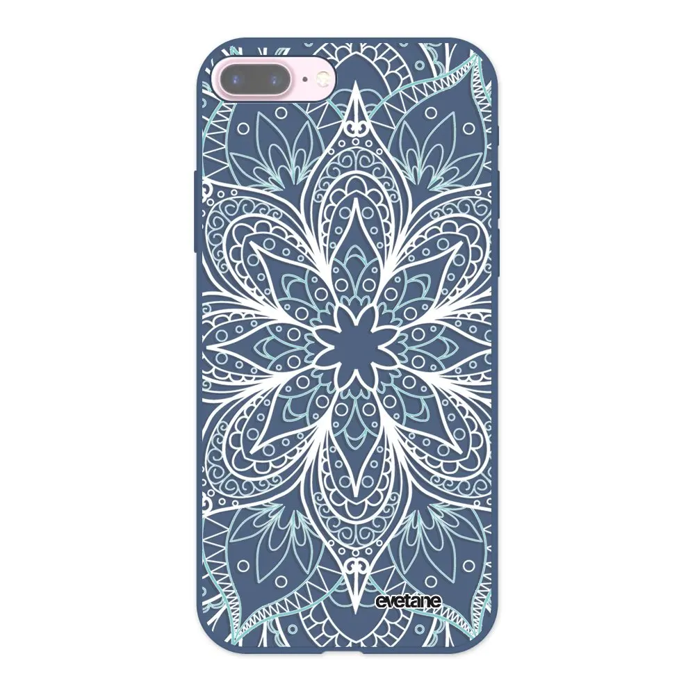 IPhone case 7 Plus / 8 liquid Silicone soft night blue Mandala Turquoise scripture fashionable Design Evetane | Мобильные телефоны