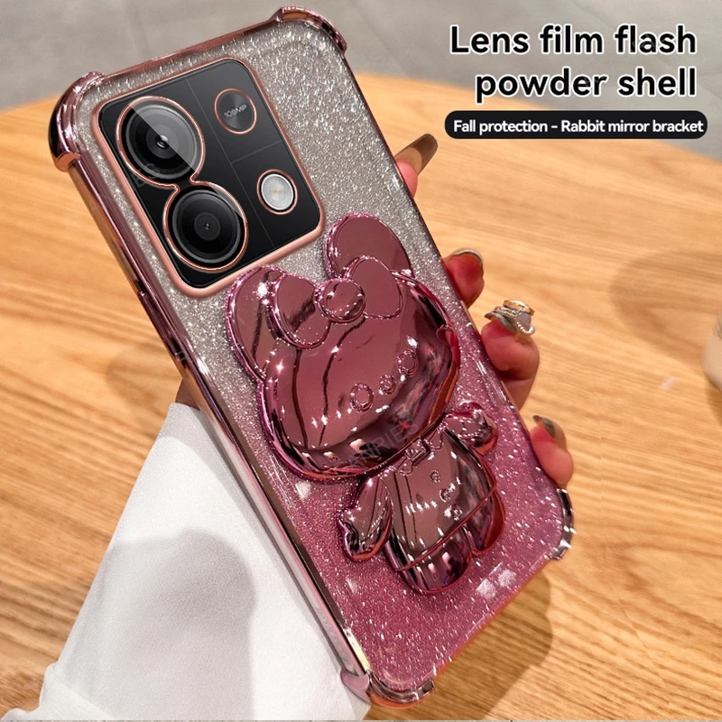 Rabbit Mirror Stand Four-Corner Anti-Shock Plating Phone Case