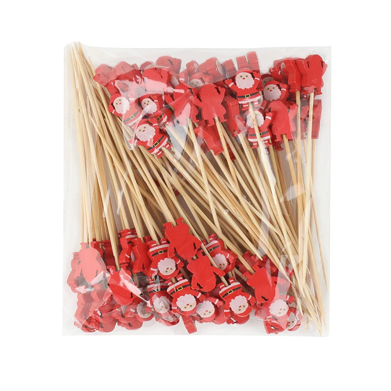 100Pcs Christmas Buffet Fruit Food Skewer Bamboo Toothpicks Christmas Party Cupcake Topper Decoration Supplies New Year 2026