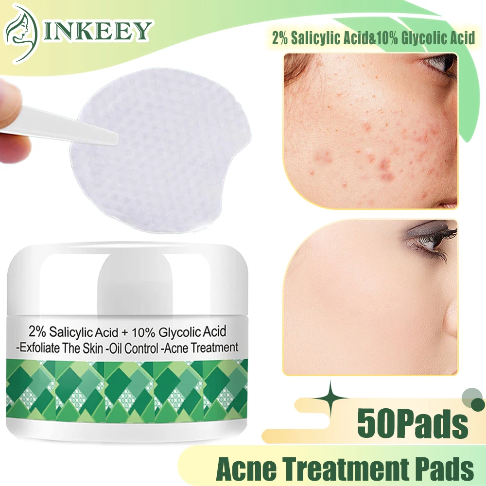 50Pcs 2 Salicylic Acid 10 Glycolic Acid Pads Pimple Acne Treatment