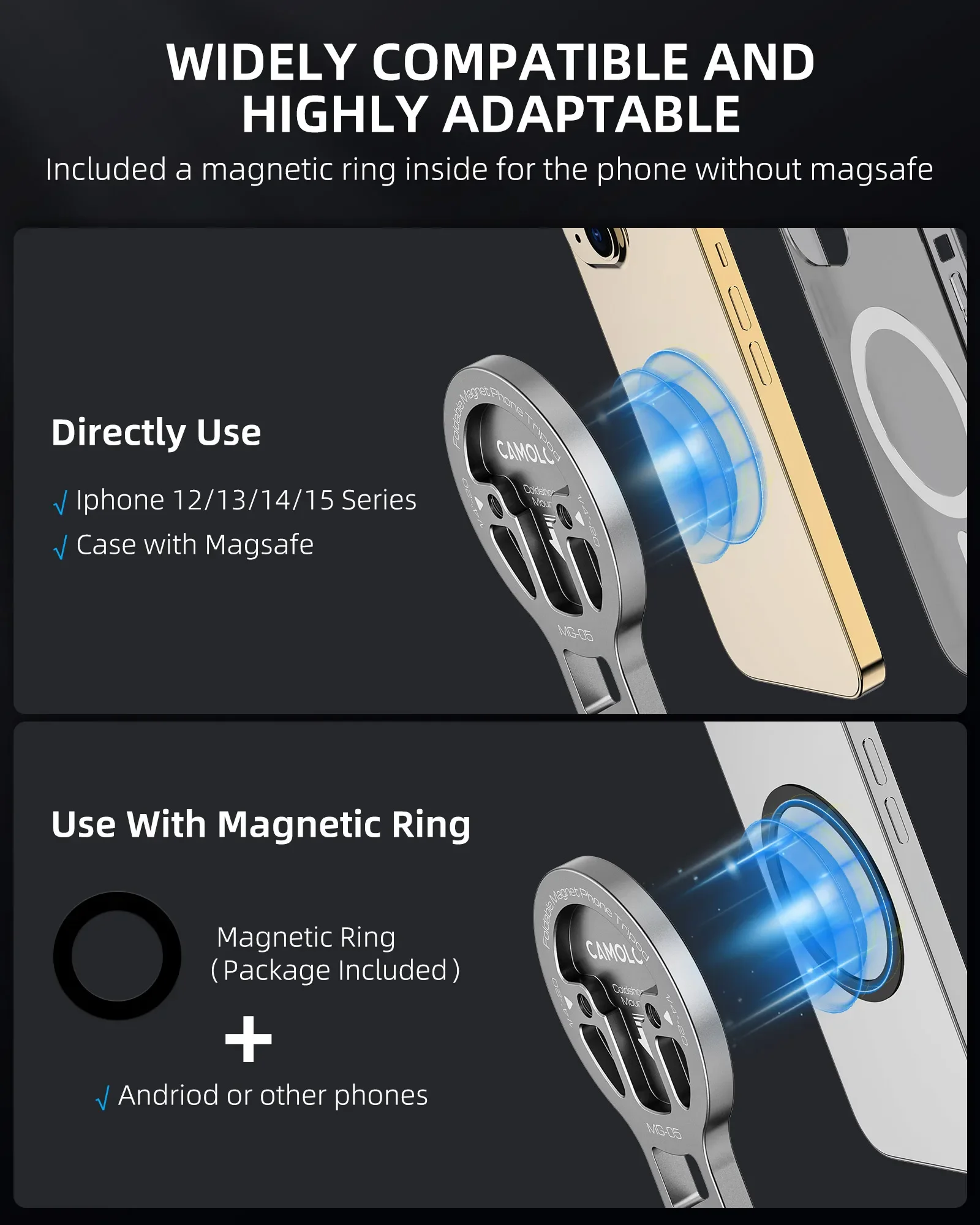 Trépied Téléphone Pop-up Automatique CAMOLO 65 Pouces - Perche à Selfie Extensible Avec Télécommande Bluetooth | Support Stable Pour Vlog, Voyage