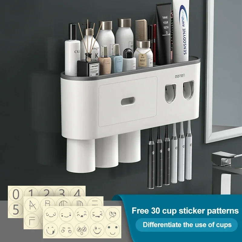thumbnail image 1 of Soporte magnético para cepillos de dientes invertidos con adsorción para baño, exprimidor automático de pasta de dientes para pared, accesorios de baño, 1 of 5