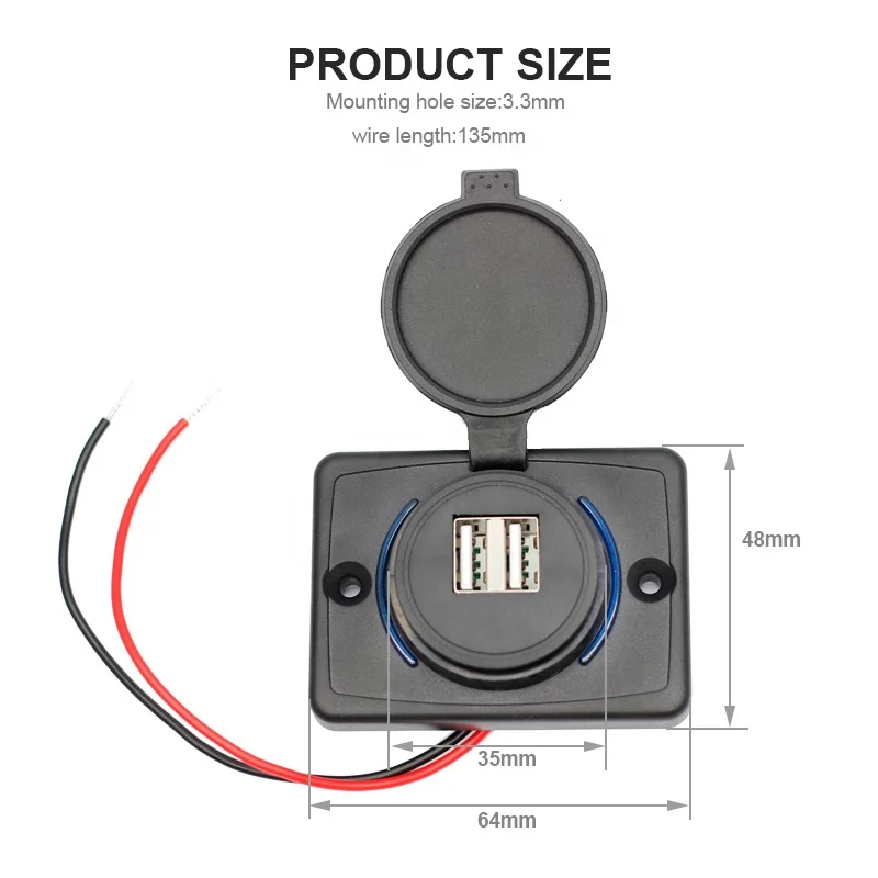 Dual-USB Vehicle Charger Socket with Indicator Light - 3.1A 12V/24V
