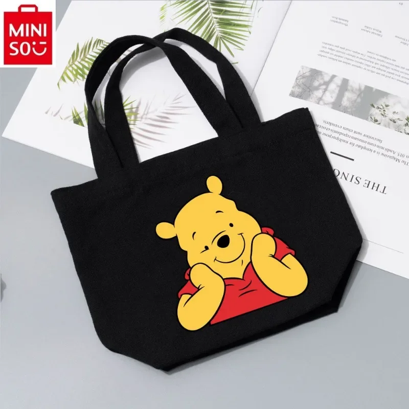 MINISO Disney Canvas Cartoon Winnie Bear Printed Makeup Bag Women's Sweet and Fresh Portable Storage Handbag