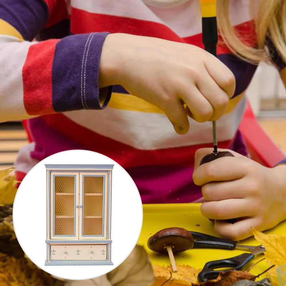 

Dollhouse Bookshelf Cabinet Model Miniatures Door Lamp Accessories Cabinets 1 12 Scale for Kids Wall Hanging Light