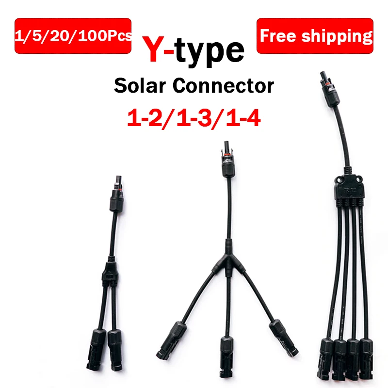 Solar Panel Y Branch Cable Connector - Type 1 To 4, Portable For Solar System Wiring