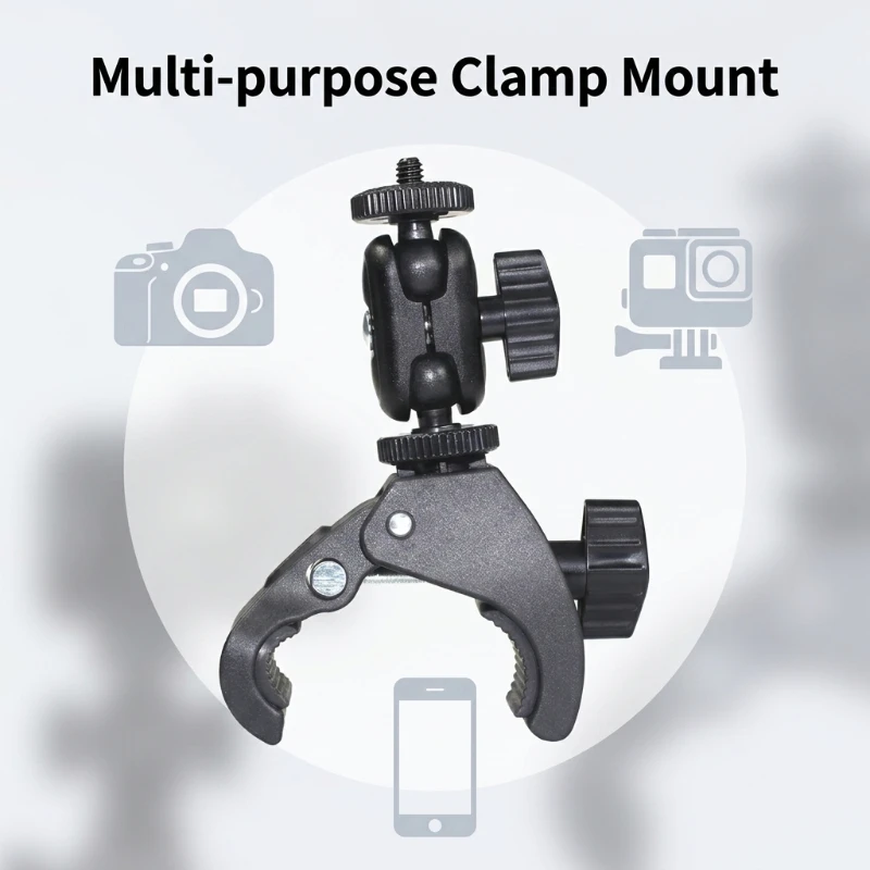 Support de fixation pour caméra GoPro sur guidon de moto, avec une GoPro Hero 12 attachée, prête à filmer.