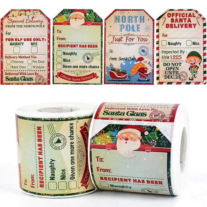 

Merry Christmas Gift Tags Santa Claus Labels Stickers Holiday Decoration "To From" Gift From Santa Cards Presents Wrapping Label