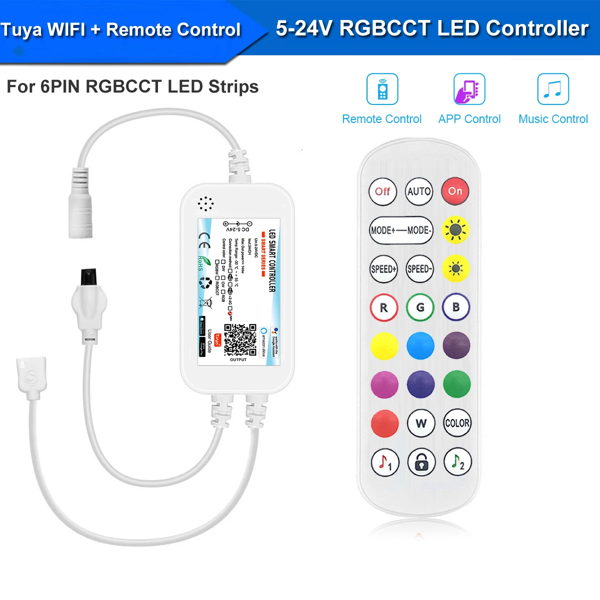 Smart WiFi LED Light Strip Controller with App and Remote Control