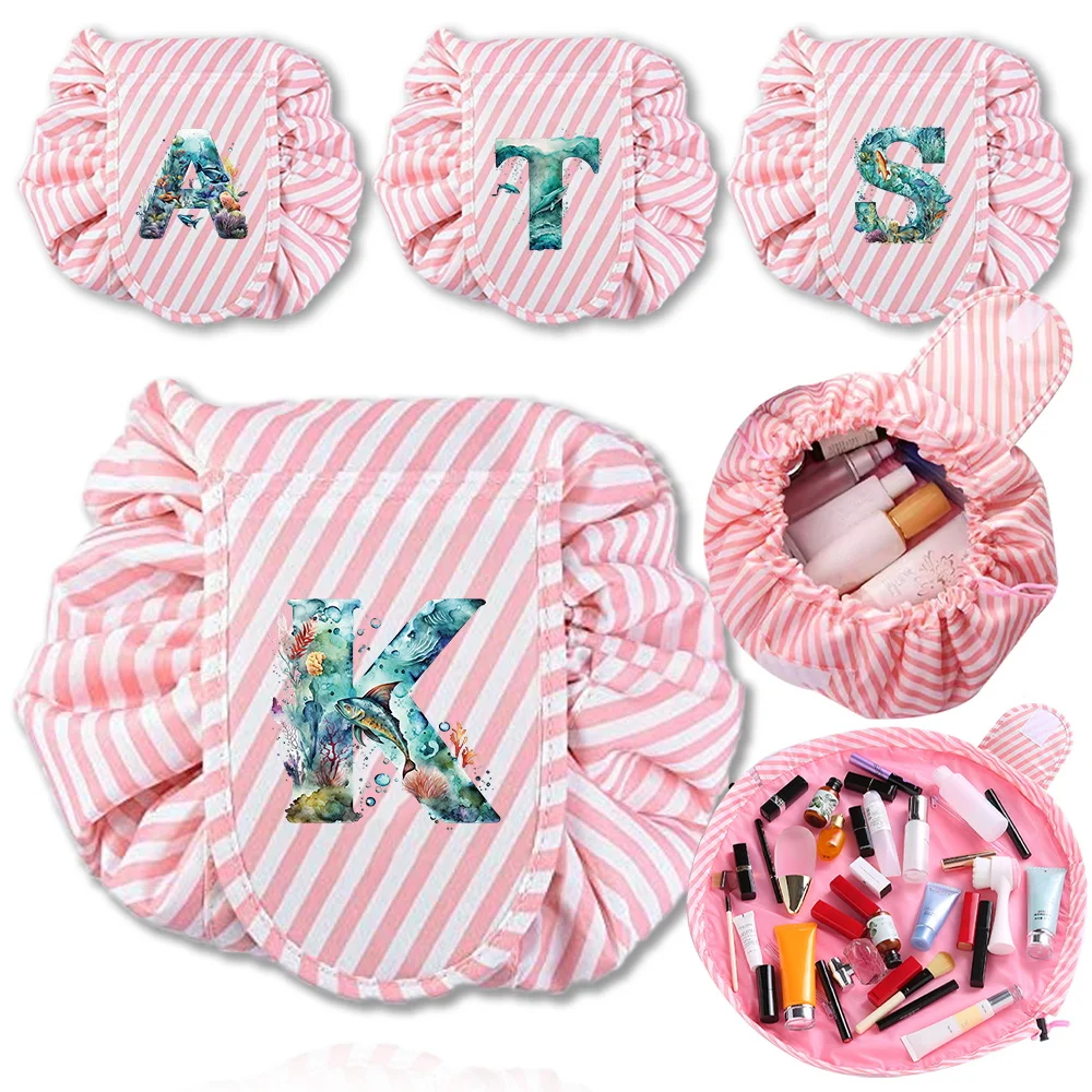 Cosmetic Bag Drawstring Makeup Bag Waterproof Toiletries Organizer Ladies Bathroom Neceser Makeup Storage Bag Fish Letter Series