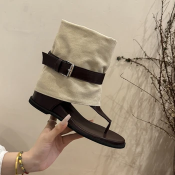 Sandali moda donna 35-39 Taglia piccola Nuova testa rotonda all'interno degli alti stivali cool stile britannico Scarpe casual estive con clip 1