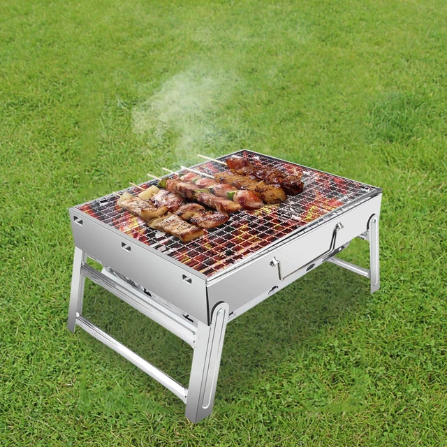Barbecue Portable en plein air, barbecue pliable pour 3-4 personnes, grand  équipement de Camping en acier inoxydable - AliExpress