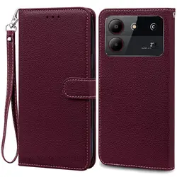 Elegant Leather Wallet Flip Case - Premium Phone Cover with Bumper Protection - ZTE Blade A54 (Wine Red - Strap)