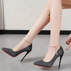 With Box Fashion Designer String Bead High Heeled Shoes Luxury Patent Leather Sexy Womens High-Heeled Shoes I01