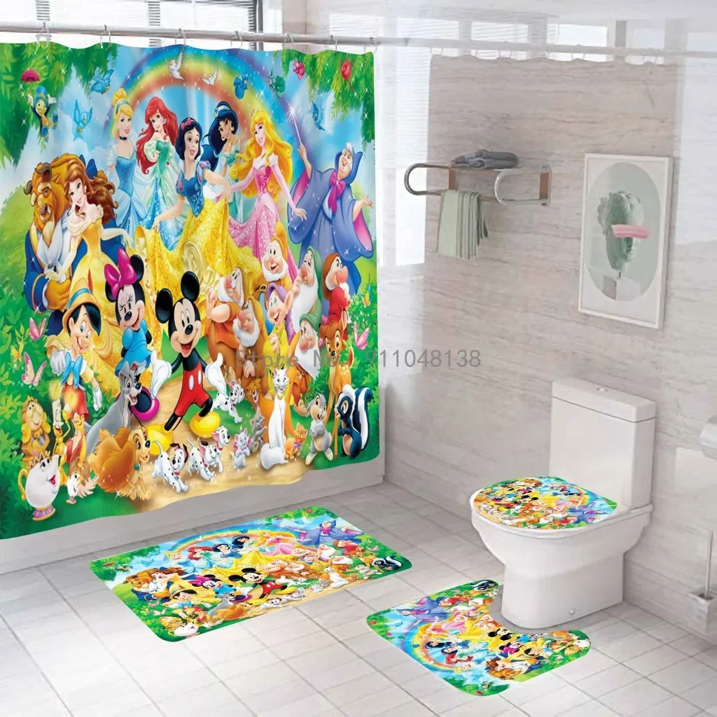 Disney Princess Schneewittchen Bathroom Mat Set Durable Waterproof Shower Curtain Set Base Carpet Lid Toilet Lid Cover Bathtub