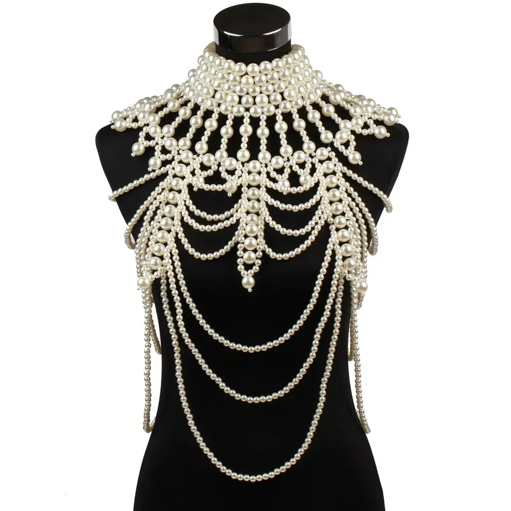 PearlNecklaceBodyChainforWomenBigLargeBeadsStatementChunky