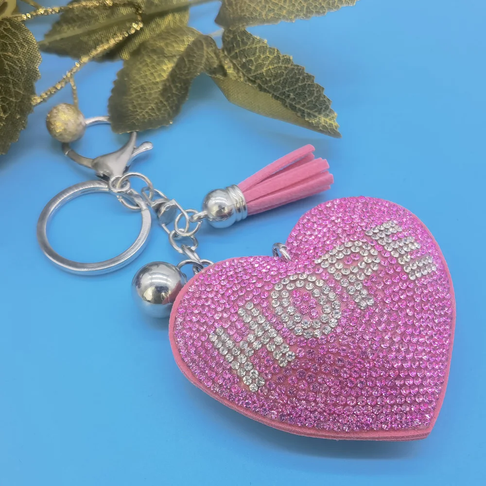 

Cute Hope Heart with Full Crystal Rhinestone Keyrings Key Chains Rings Holder Purse Bag For Car Lovely Keychains