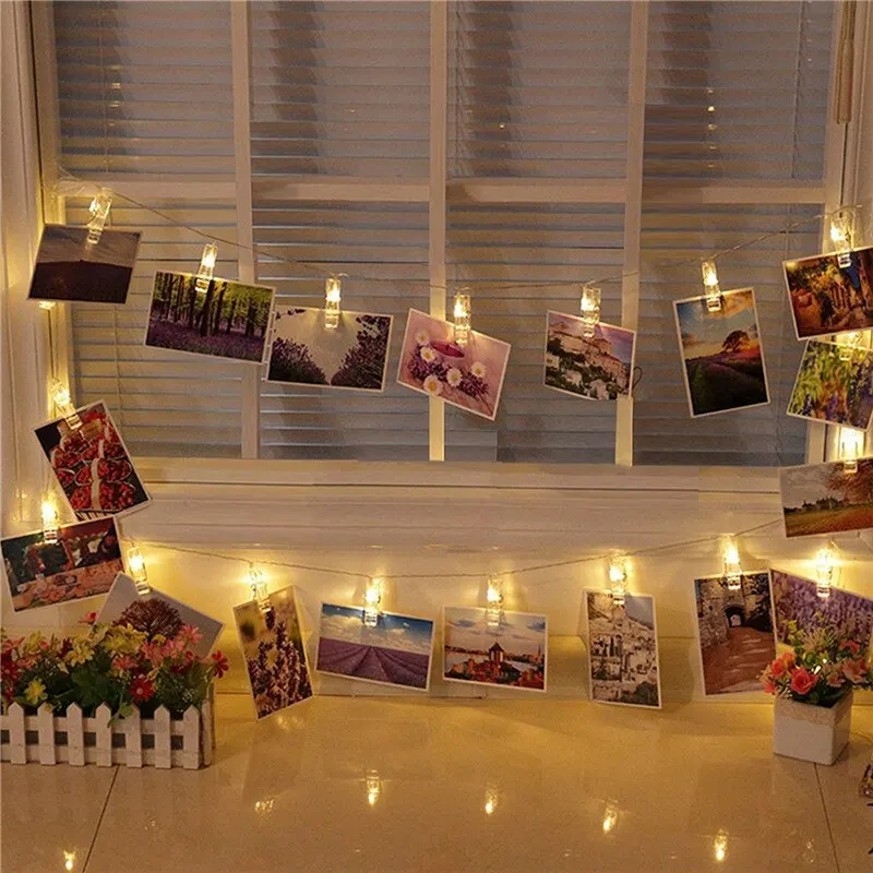 Decorative Lights Garland Card Photo Clip String Lights 1.5M 10LEDS Led Fairy Light Bedroom DIY Clothespin Shapes Battery Decoration Lamp