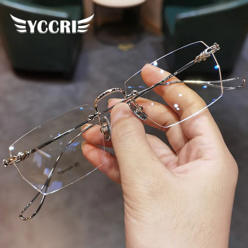 

Reading Glasses for Men Women Anti Blue Light Rimless Presbyopia Glasses Metal Frame Glasses Degrees 1.0 To +4.0