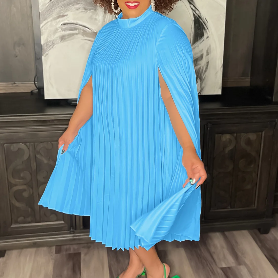 Plus Size Loose Elegant Dress Women Long Sleeve Pretty Cloak Female Casual Wide Ruffle Gowns 2023 Summer New In Party Dress