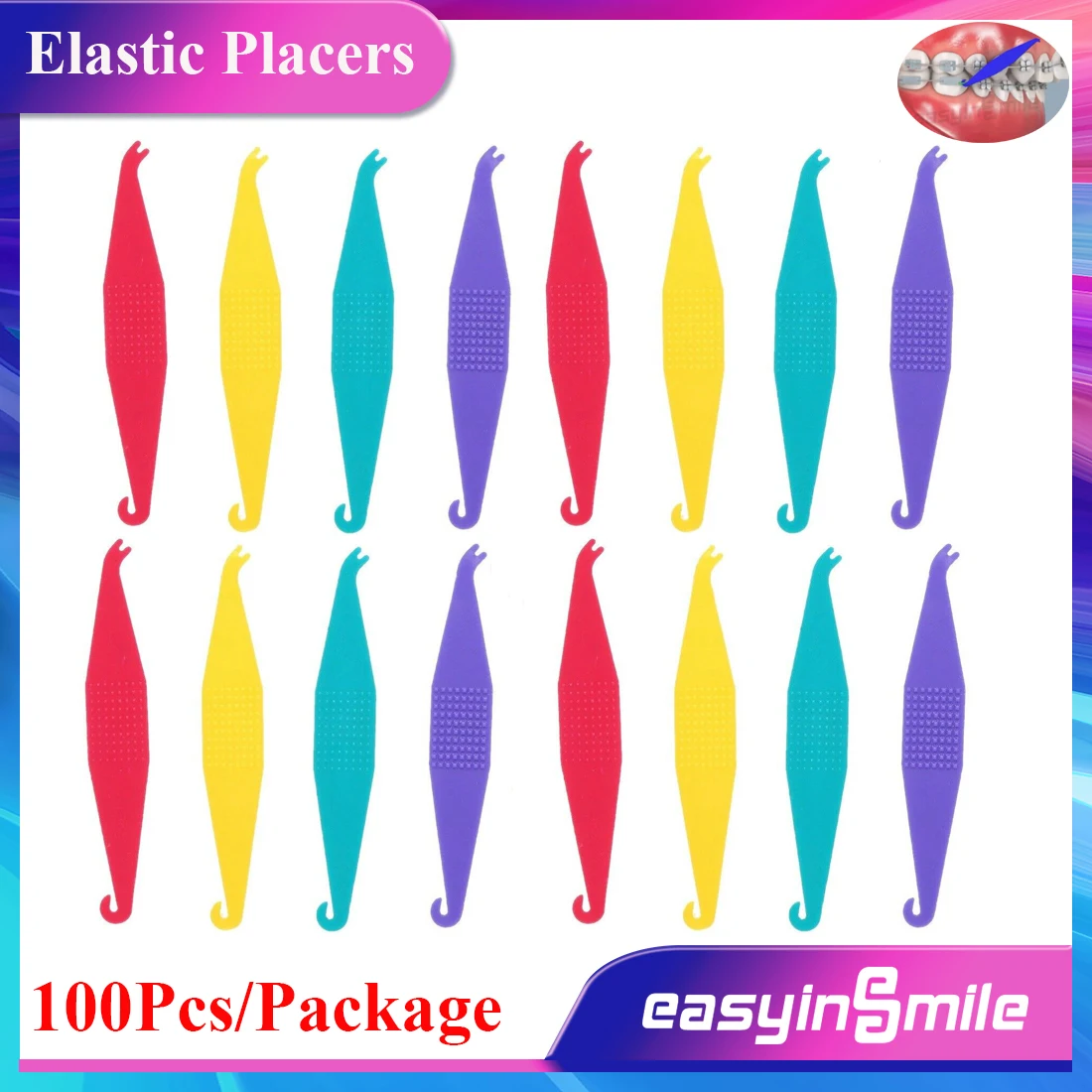 

100Pcs EASYINSMILE Orthodontic Elastic Placers Plastic Hook For Braces Rubber Bands Mixed Colors
