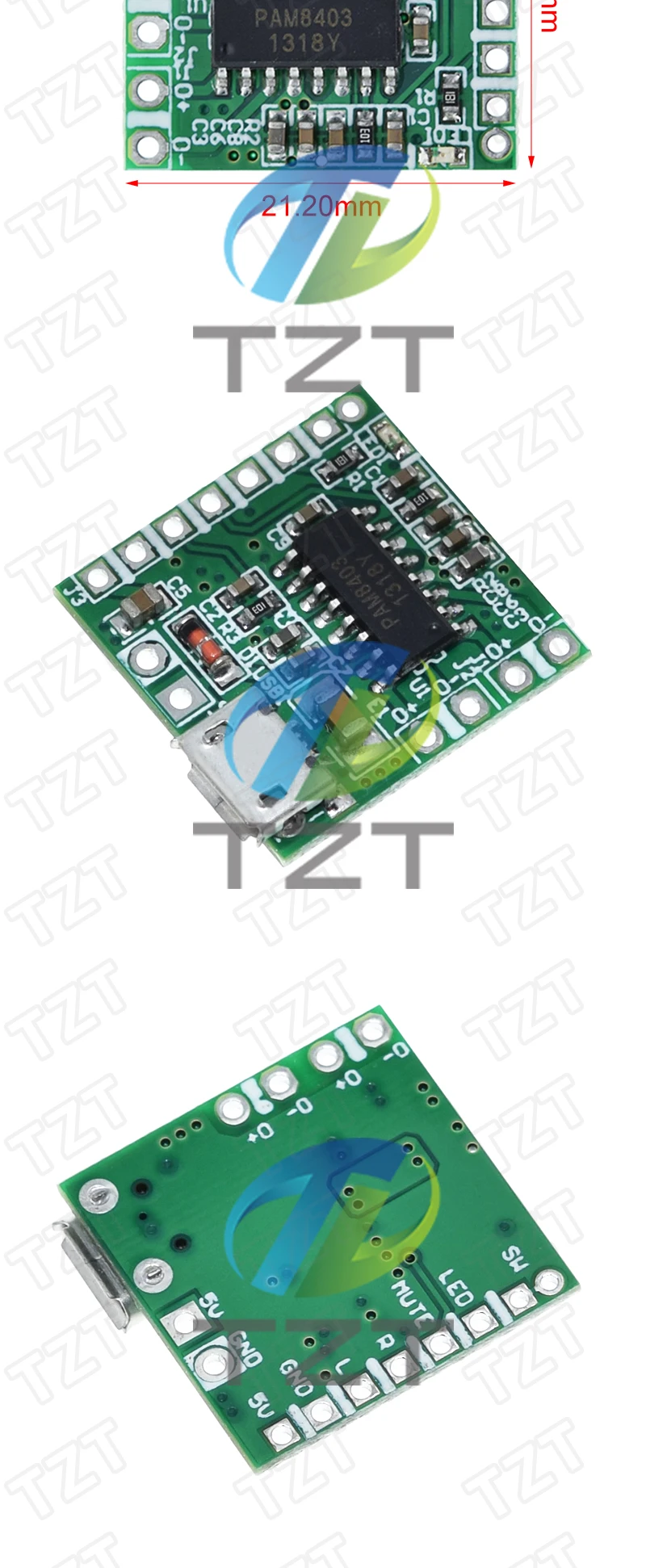 TZT 1/5 Stück Micro USB PAM8403 DC 5V Mini Klasse D 2x3W USB-Leistungsverstärker-Platine DIY Bluetooth-Lautsprecher – Detail 2