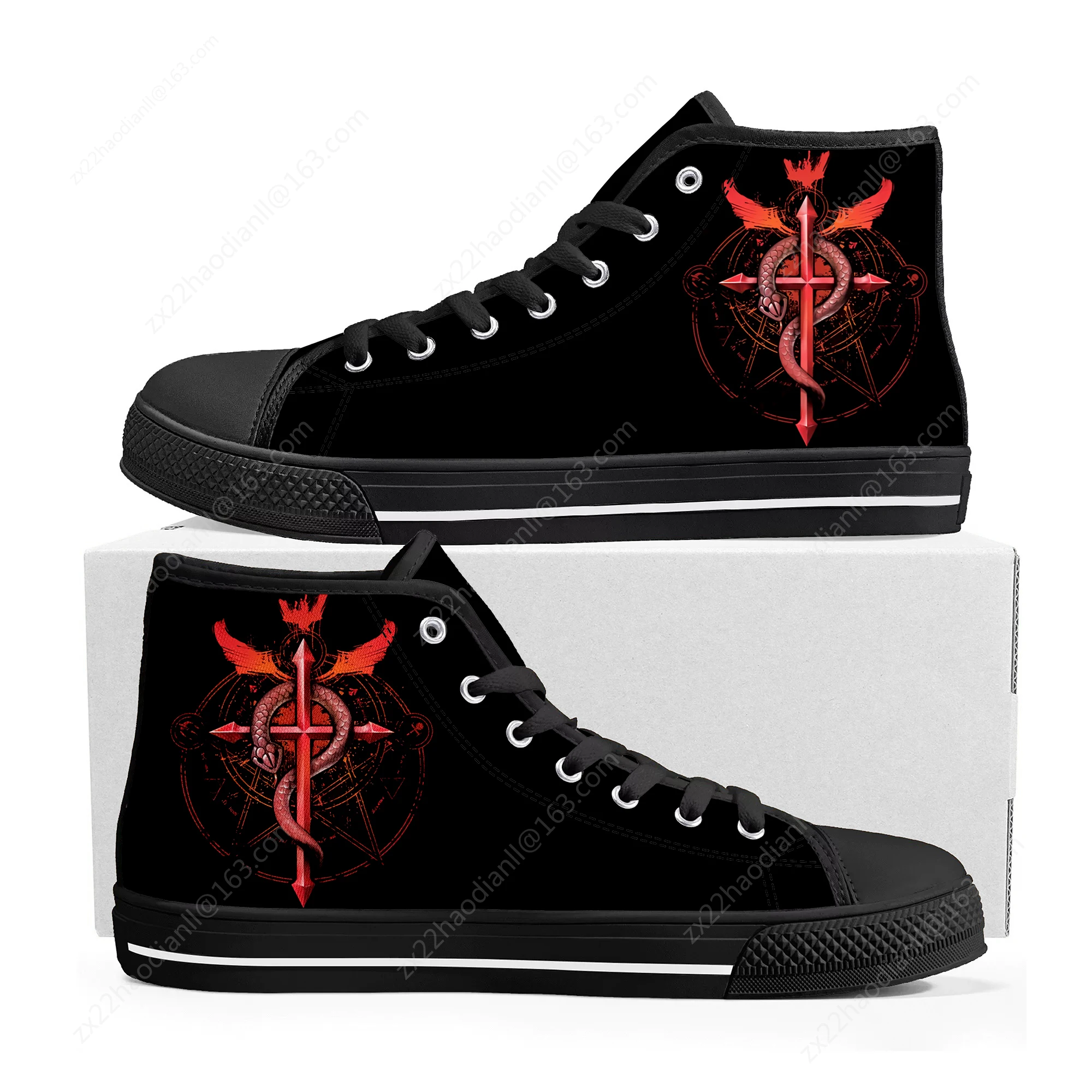 Hot Anime Fullmetal Alchemist High Top Sneakers High Quality Mens Womens Teenager Canvas Sneaker Casual Couple Shoes Custom Shoe