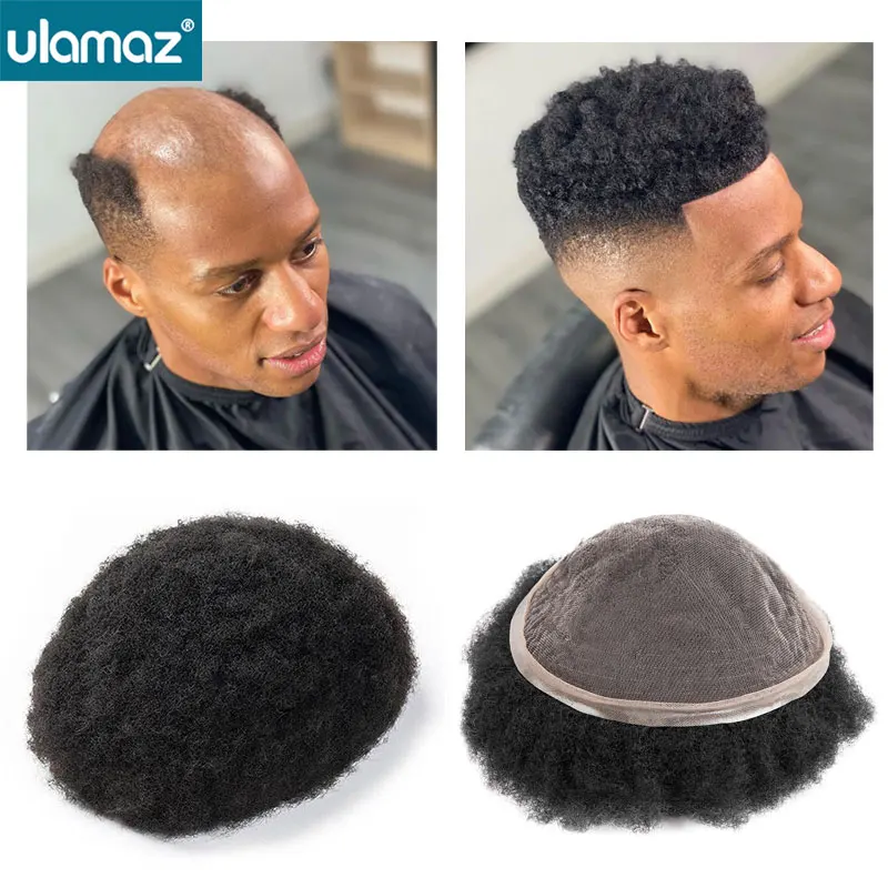 

Afro Hair Prosthesis Full Lace Male Wig 100% Human Hair Afro Toupee For Black Men Curly Hair System 130% Density Lace Wig Man